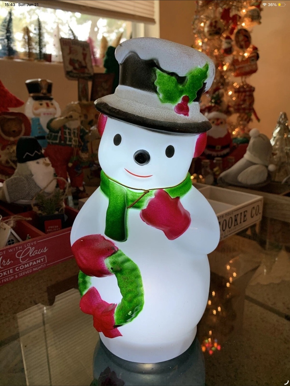 Christmas Holiday Time 11” Blow Mold Table Top Retro Snowman Lights Up NEW